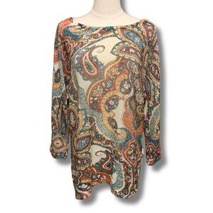 Chico’s Paisley Knit Sweater Tunic | Size 1 Medium M 8 Boho Fall Top